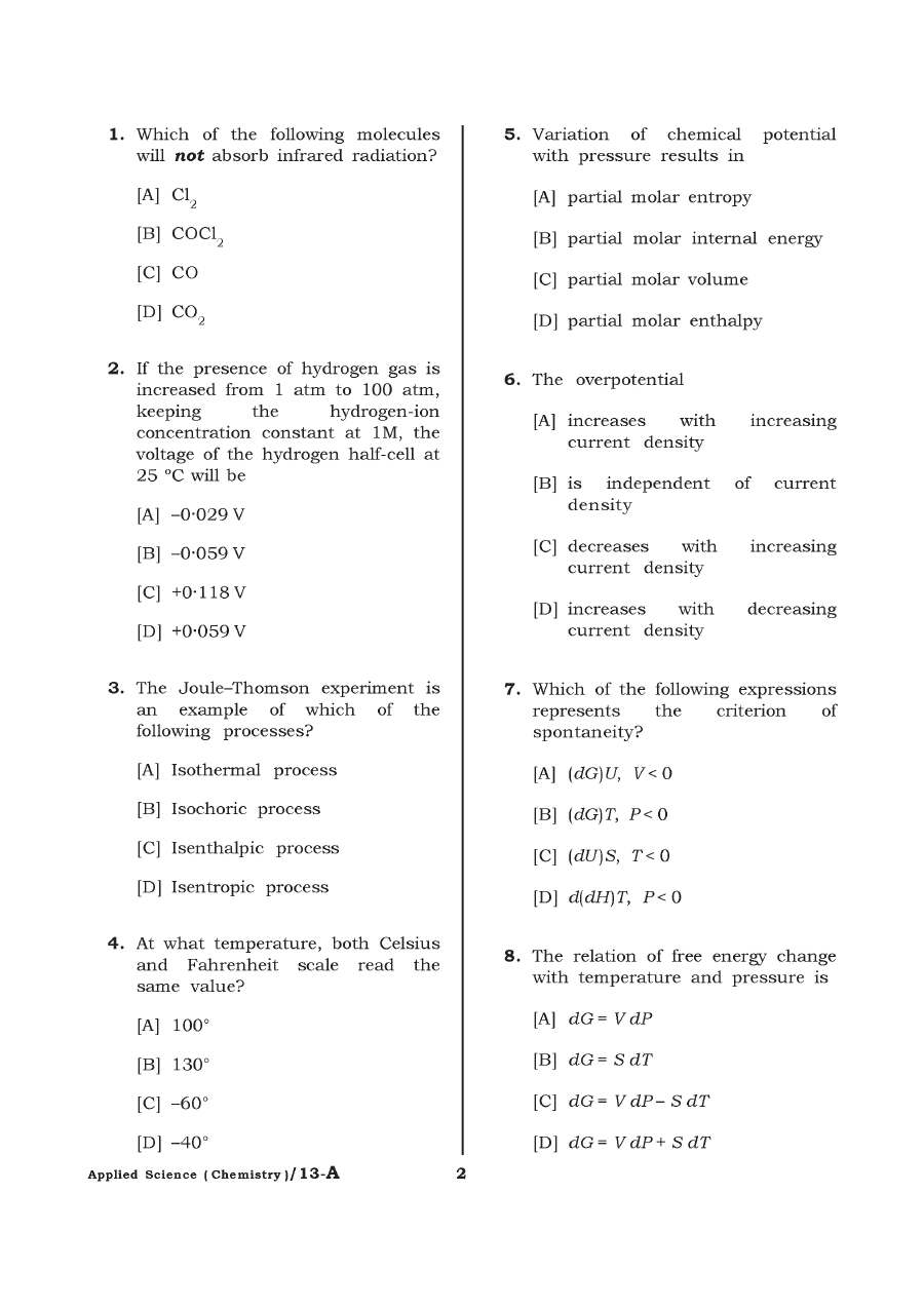Haryana Lecturer in Applied Science (Chemistry) 2021 Paper — page 1 instructions scan PDF download