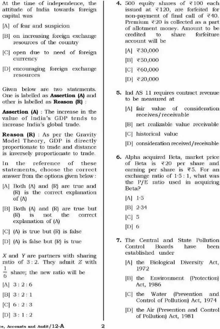 Haryana Lecturer Finance MCQ Paper 2021 (12-A) — page 1 instructions scan PDF download