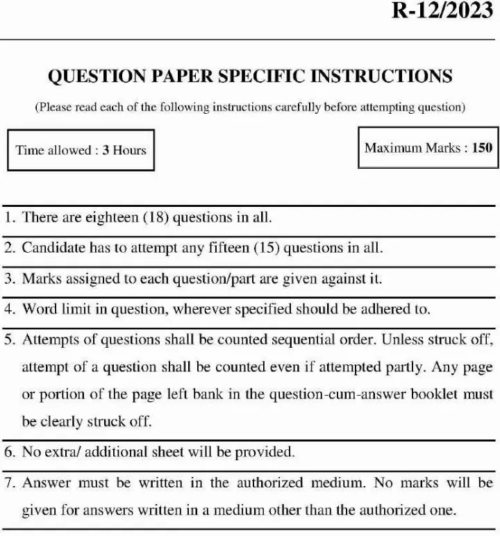 Mining Officer & Assistant Mining Engineer Exam 2023 – Question Paper — page 1 instructions scan PDF download
