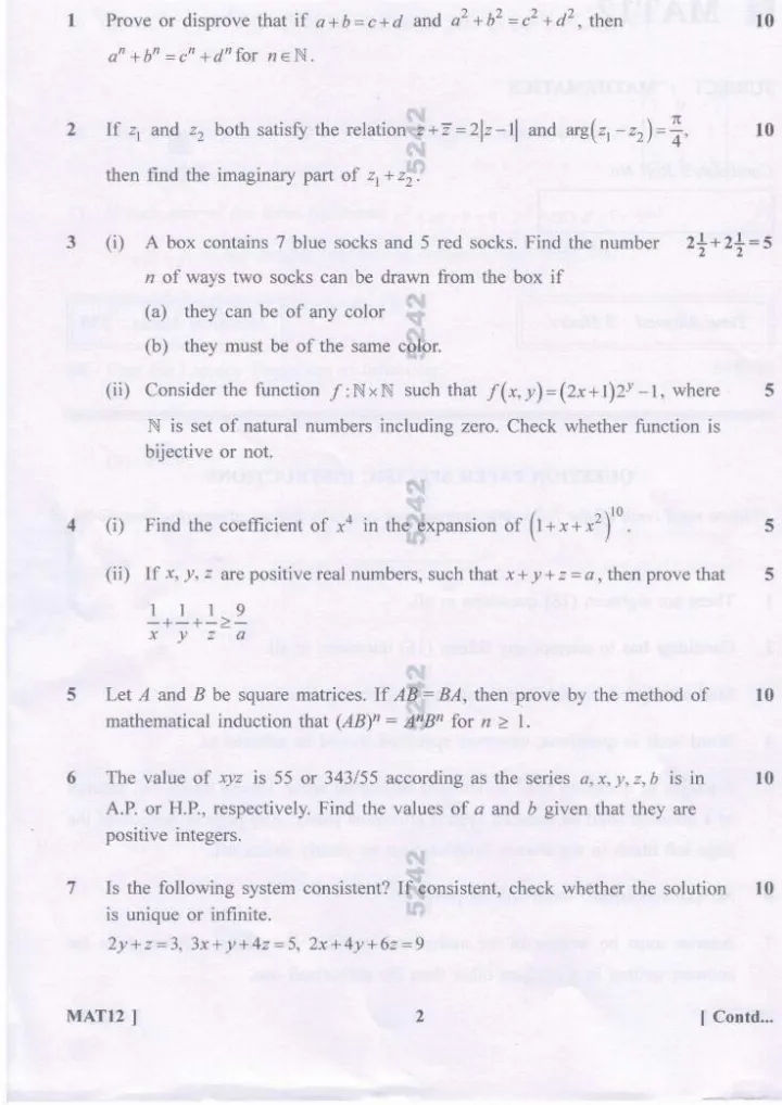 Haryana PGT Mathematics 2023 MAT12 Question Paper — page 1 instructions scan PDF download