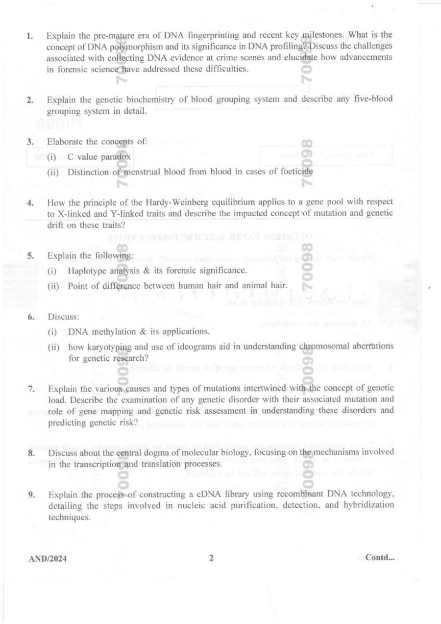 Senior DNA SSO Exam 2024: Haryana Question Paper — page 1 instructions scan PDF download