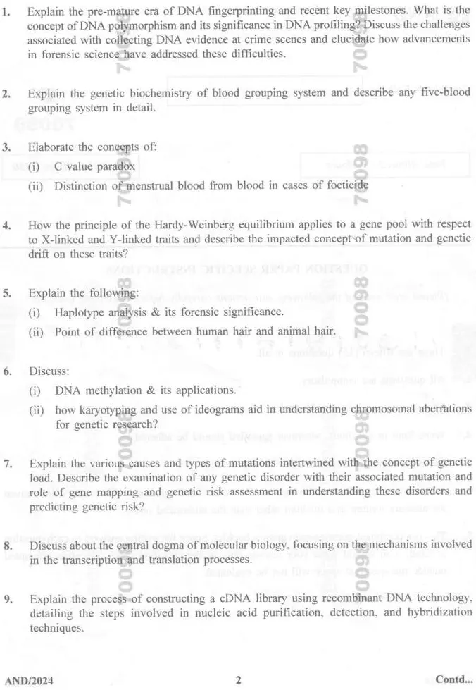 Senior DNA SSO Exam 2024: Haryana Question Paper — page 1 instructions scan PDF download