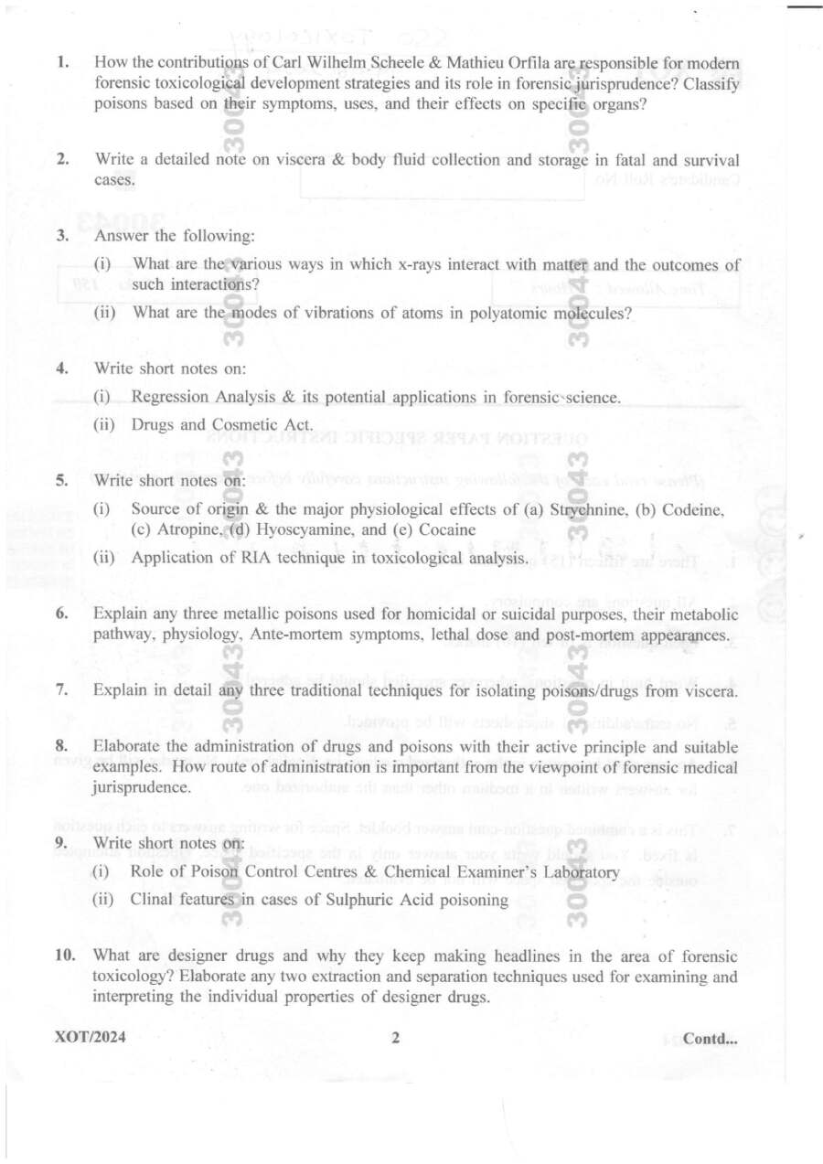 Haryana SSO Toxicology 2024 Question Paper - OCR repaired — page 1 instructions scan PDF download