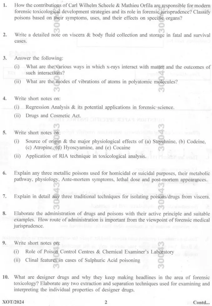 Haryana SSO Toxicology 2024 Question Paper - OCR repaired — page 1 instructions scan PDF download