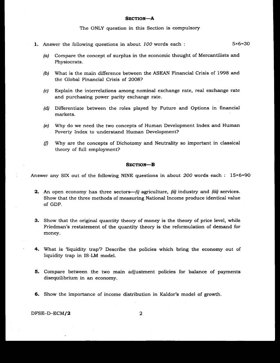 IES ISS 2020 General Economics Paper II question paper page 1 instructions scan PDF download UPSC