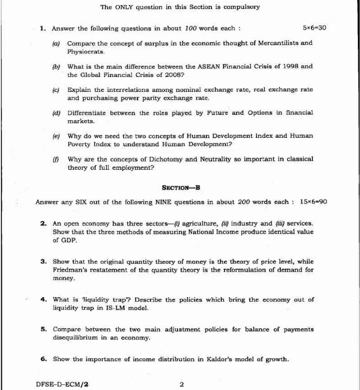 IES ISS 2020 General Economics Paper II question paper page 1 instructions scan PDF download UPSC