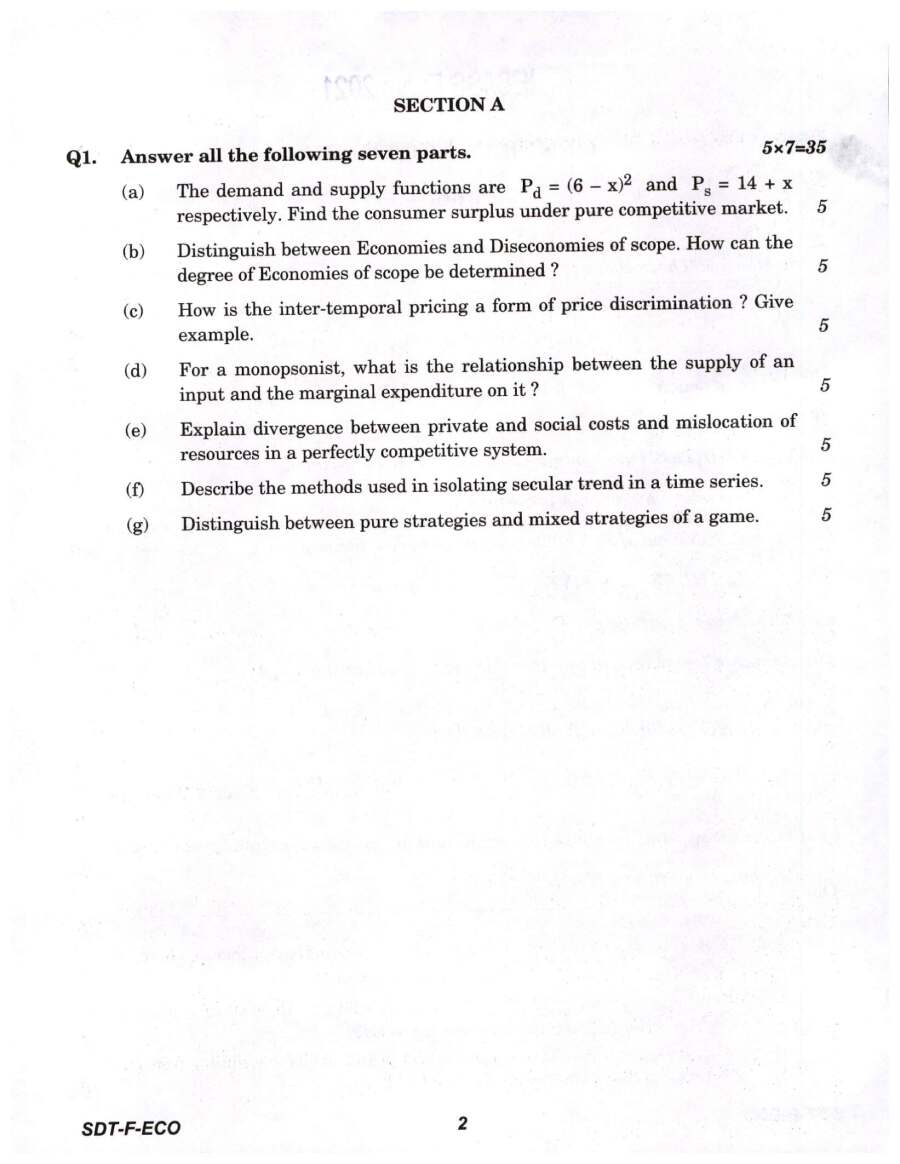 IES ISS 2021 General Economics Paper I question paper page 1 instructions scan PDF download UPSC