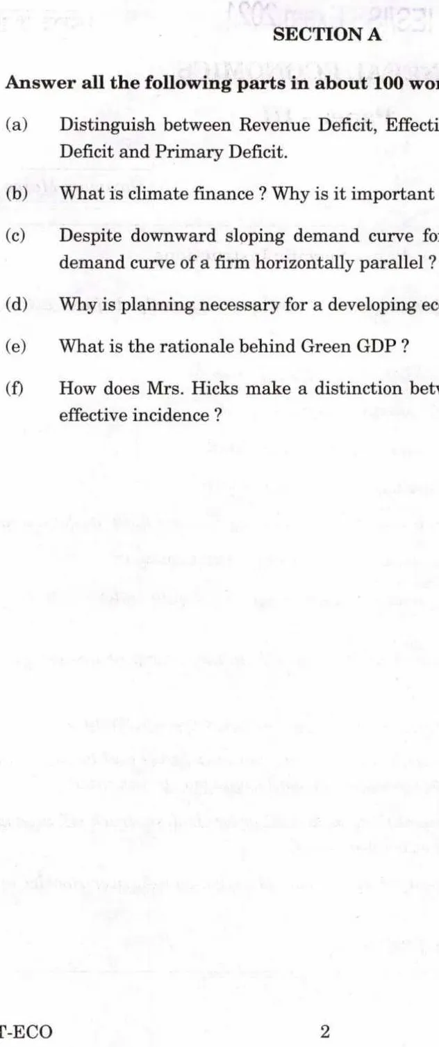 IES ISS 2021 General Economics Paper III question paper page 1 instructions scan PDF download