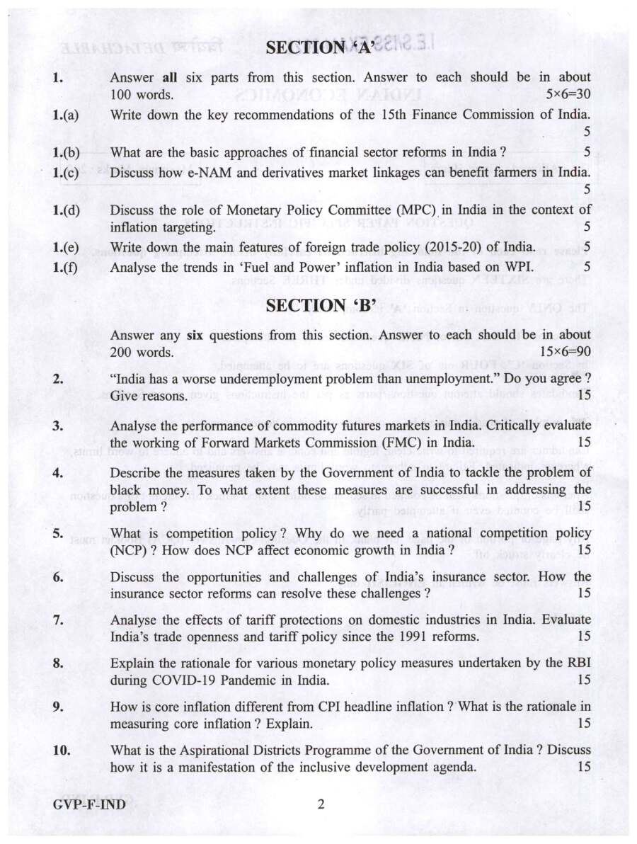 IES ISS 2022 Indian Economics question paper page 1 instructions scan PDF download UPSC exam