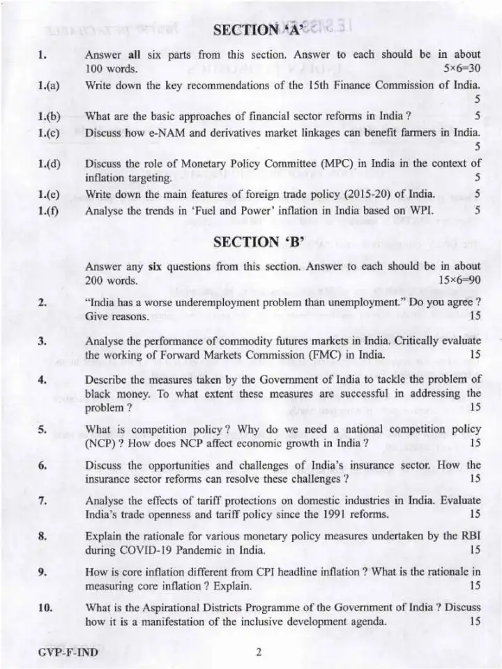IES ISS 2022 Indian Economics question paper page 1 instructions scan PDF download UPSC exam