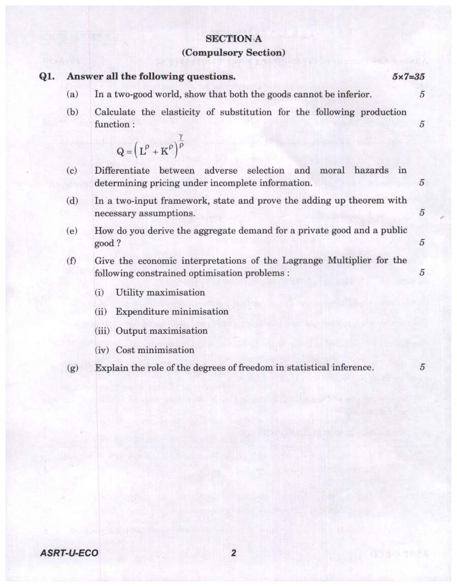 IES ISS 2023 General Economics Paper I question paper page 1 instructions scan PDF download UPSC