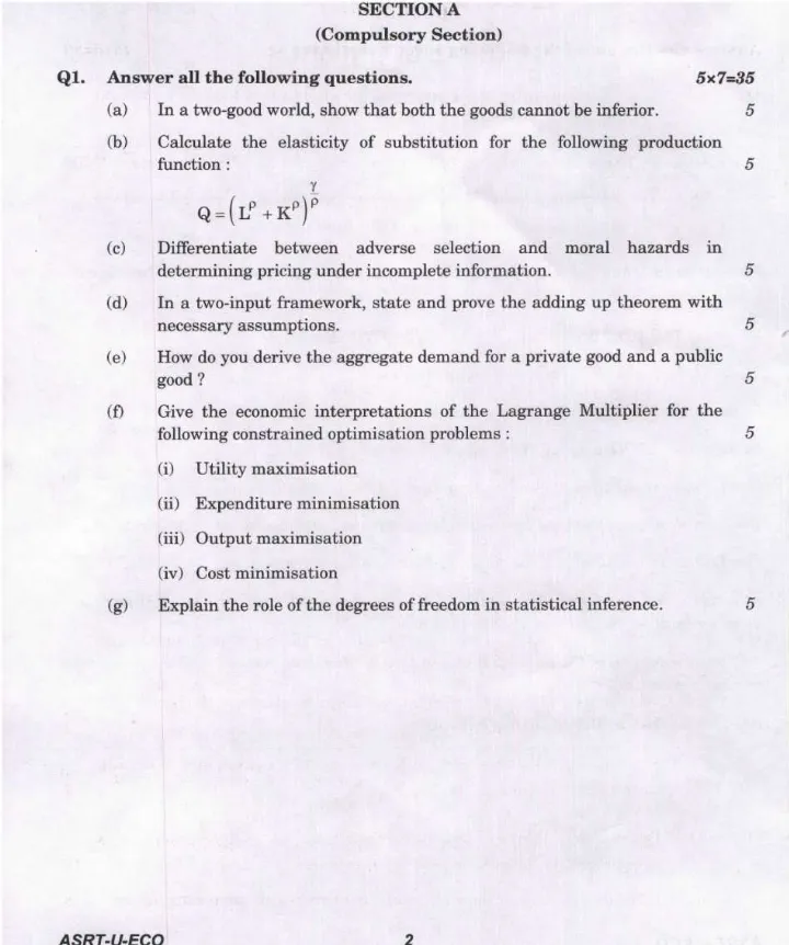 IES ISS 2023 General Economics Paper I question paper page 1 instructions scan PDF download UPSC