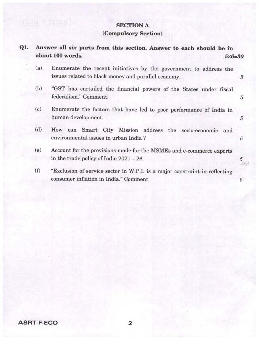 IES ISS 2023 Indian Economics question paper page 1 instructions scan PDF download UPSC exam