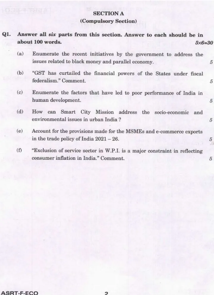 IES ISS 2023 Indian Economics question paper page 1 instructions scan PDF download UPSC exam