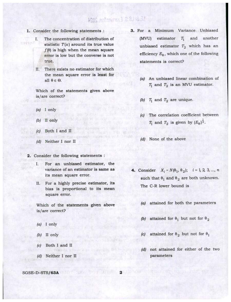IES ISS 2024 Statistics Paper-II question paper page 1 instructions scan PDF download UPSC