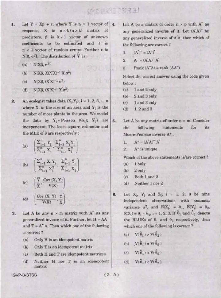 IES ISS Exam 2022 Statistics Paper II question paper page 1 instructions scan PDF download