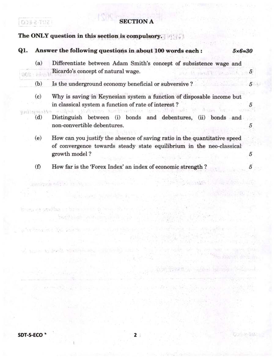 IES ISS 2021 General Economics Paper II question paper page 1 instructions scan PDF download UPSC