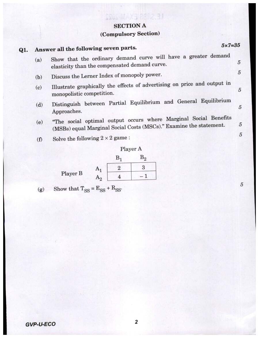 IES ISS 2022 General Economics Paper I question paper page 1 instructions scan PDF download UPSC