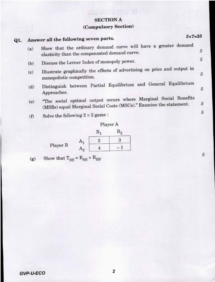 IES ISS 2022 General Economics Paper I question paper page 1 instructions scan PDF download UPSC