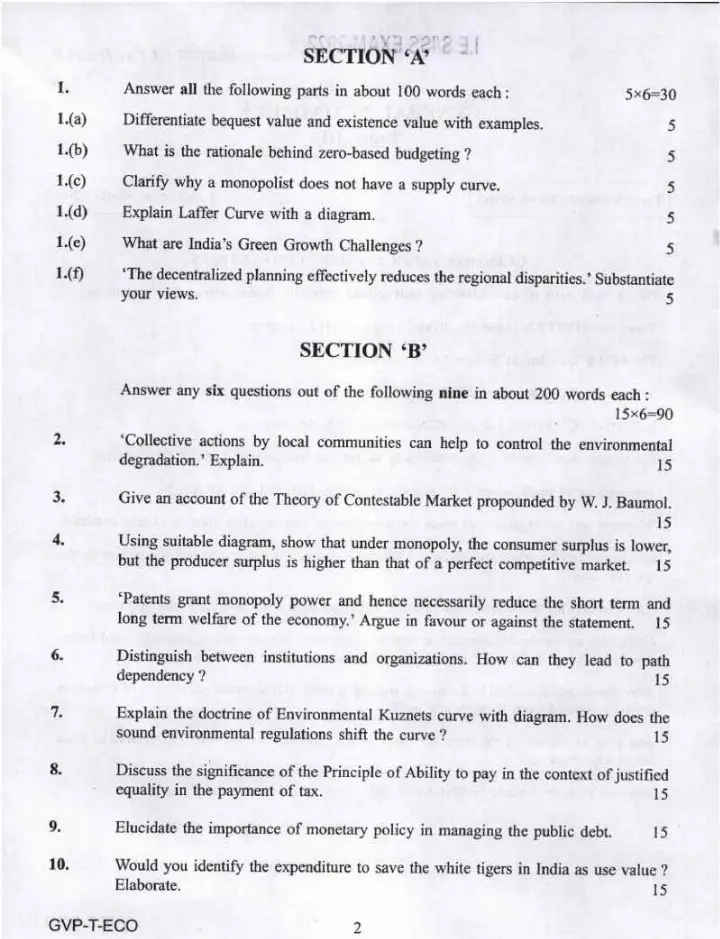 IES ISS 2022 General Economics Paper III question paper page 1 scan PDF download, UPSC exam instructions, header details