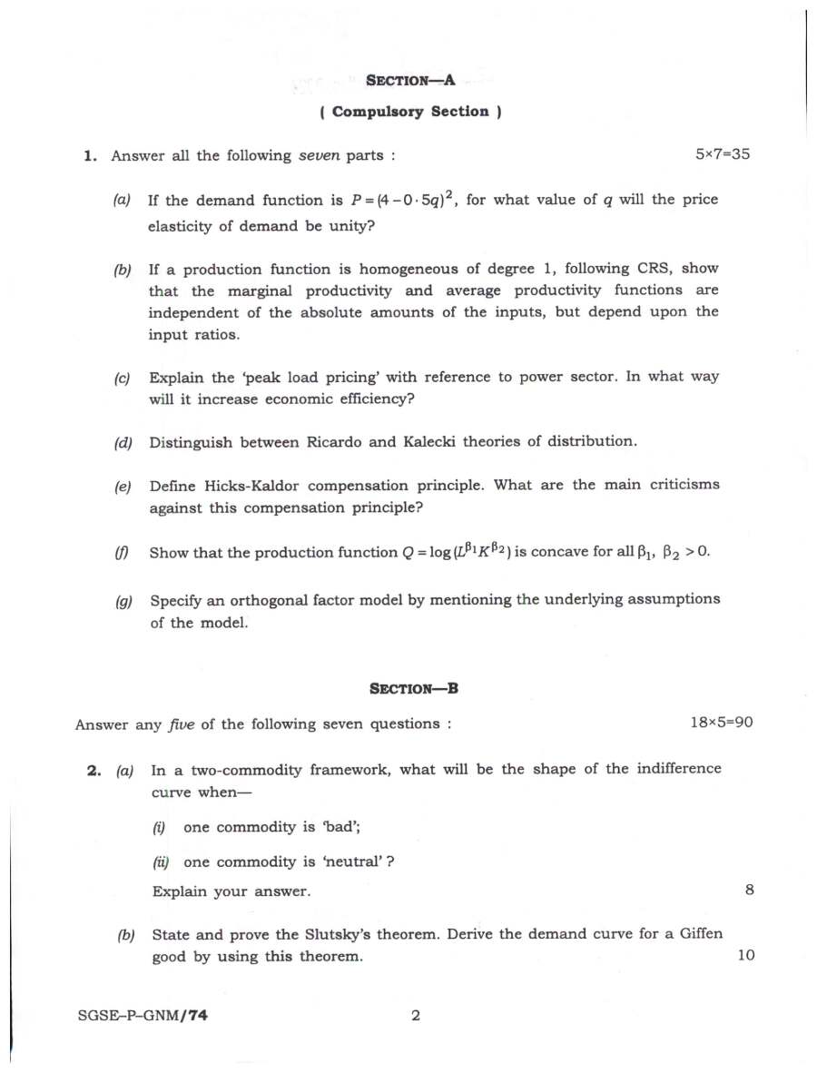 IES ISS 2024 General Economics question paper page 1 instructions scan PDF download UPSC exam