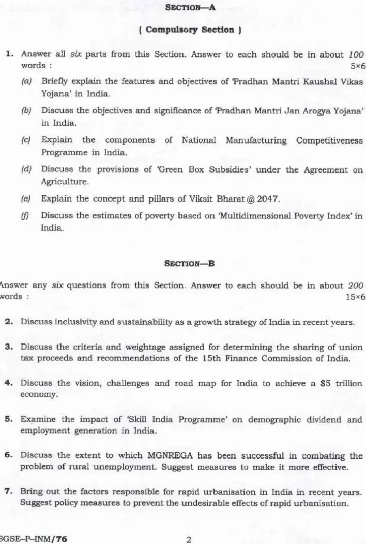 IES ISS 2024 Indian Economics question paper page 1 instructions scan PDF download UPSC