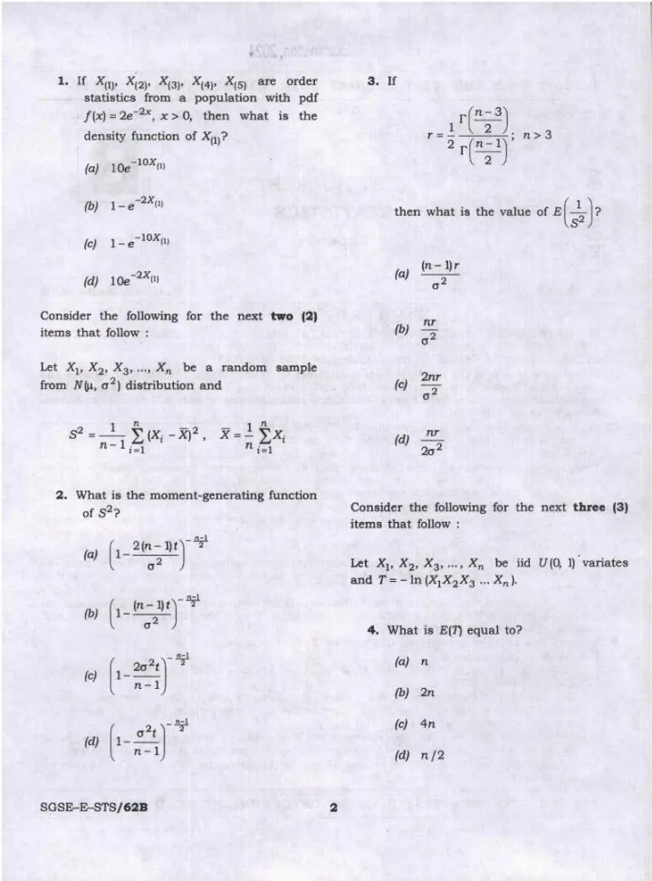 IES ISS 2024 Statistics Paper-I question paper page 1 instructions scan PDF download UPSC exam paper