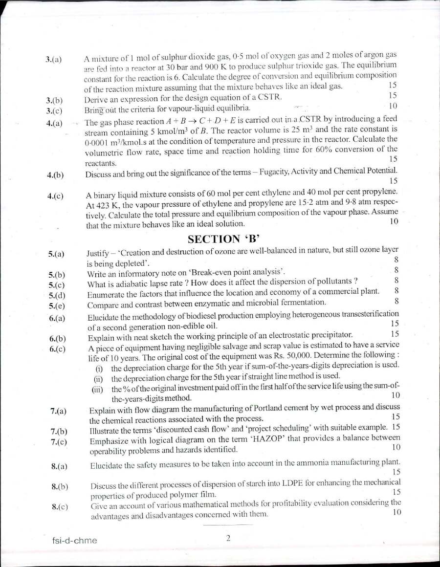 IFS 2017 Chemical Engineering Paper II (Paper II) – 200 Marks — page 1 instructions scan PDF download