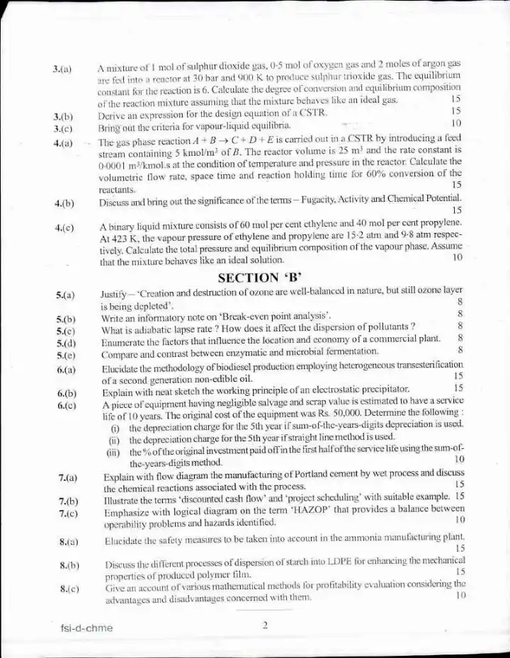 IFS 2017 Chemical Engineering Paper II (Paper II) – 200 Marks — page 1 instructions scan PDF download