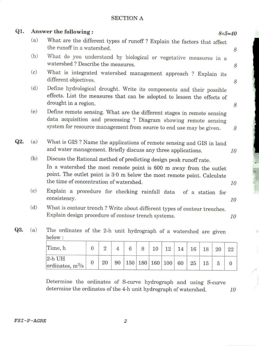 IFS 2018 Agricultural Engg Paper I - Descriptive Questions — page 1 instructions scan PDF download