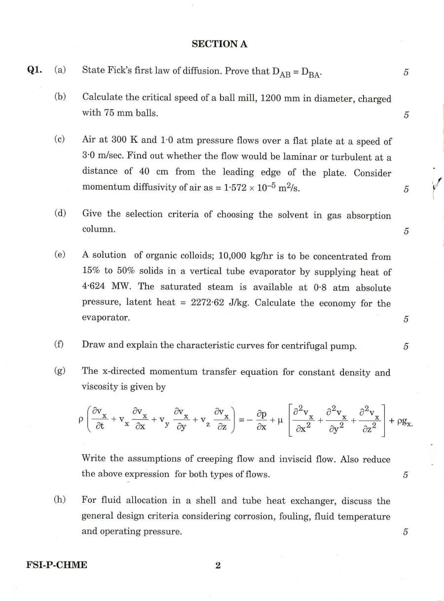 IFS 2018 Chemical Engineering Paper I - Main — page 1 instructions scan PDF download