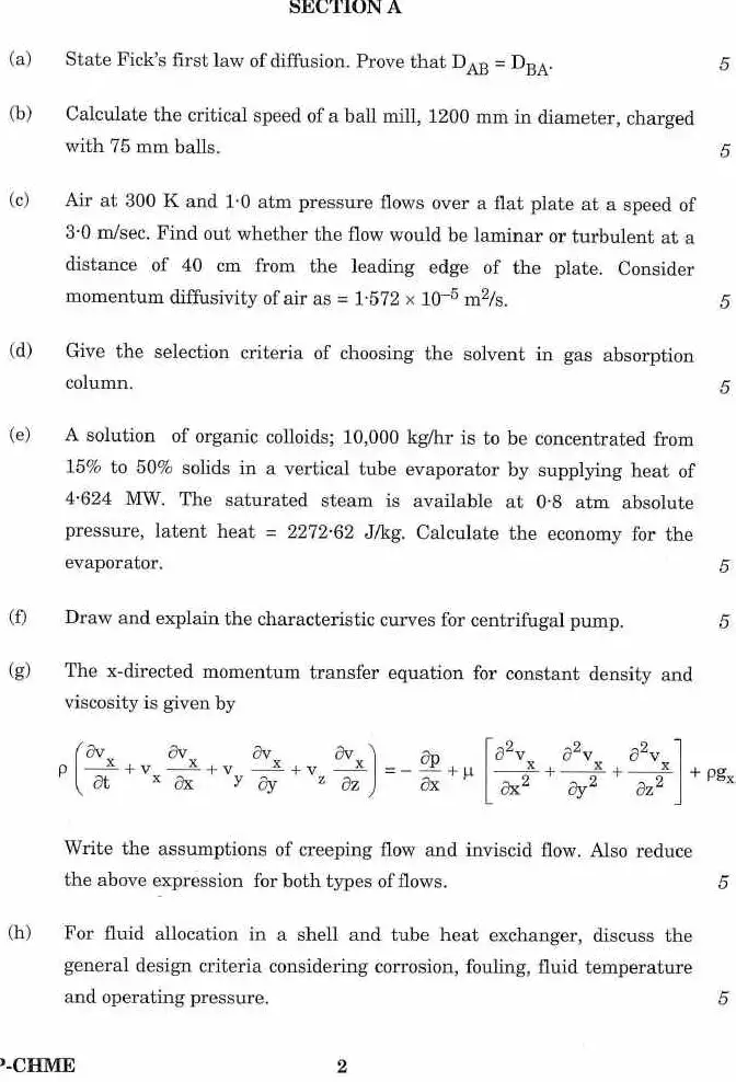 IFS 2018 Chemical Engineering Paper I - Main — page 1 instructions scan PDF download