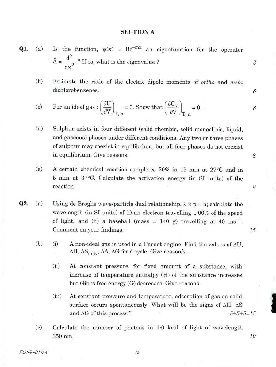 IFS CHEMISTRY 2018 Paper I - Question Paper — page 1 instructions scan PDF download