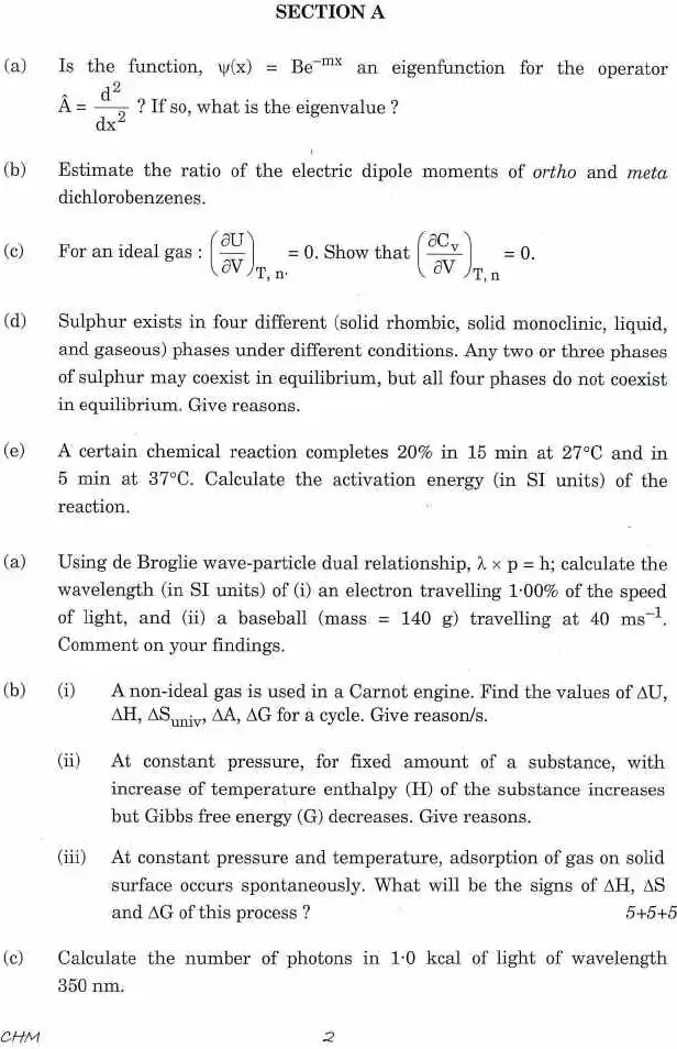 IFS CHEMISTRY 2018 Paper I - Question Paper — page 1 instructions scan PDF download
