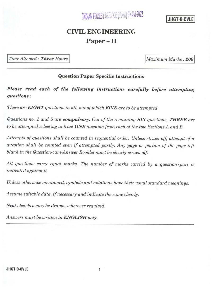 IFS Civil Engineering Paper II 2022 (Main) – MCQ Preview — page 1 instructions scan PDF download