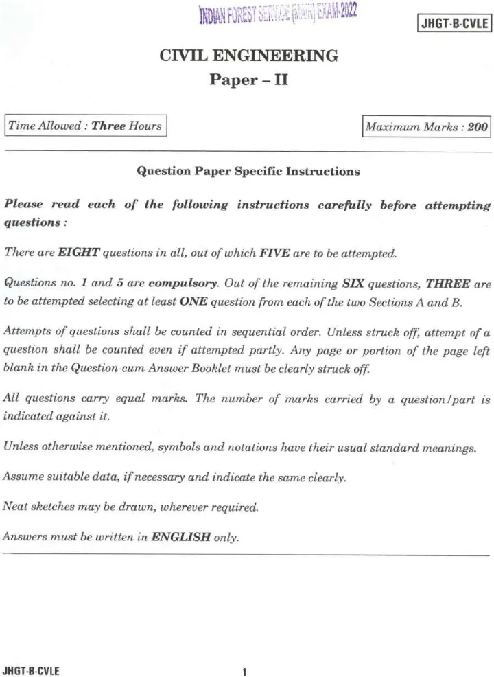 IFS Civil Engineering Paper II 2022 (Main) – MCQ Preview — page 1 instructions scan PDF download
