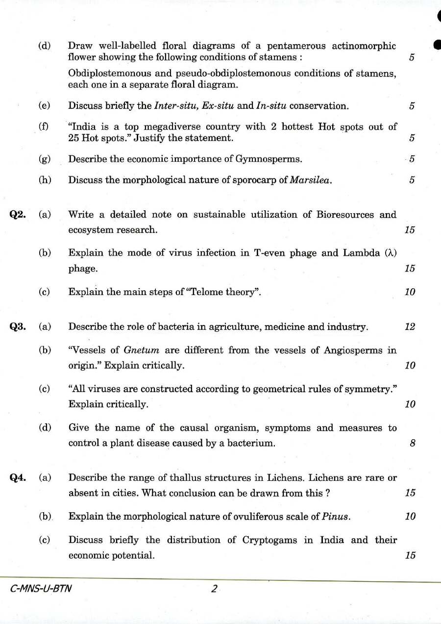 IFS Exam 2016 Botany Paper I question paper page 1 instructions and header scan PDF download