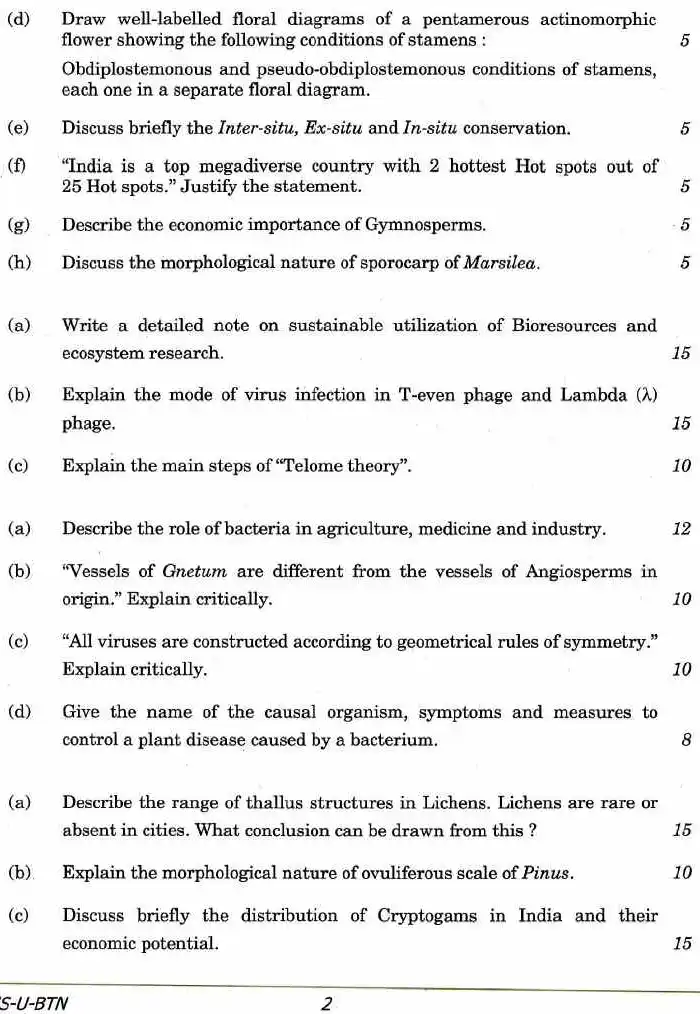 IFS Exam 2016 Botany Paper I question paper page 1 instructions and header scan PDF download
