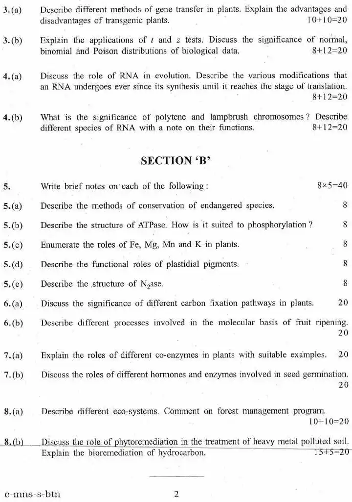 IFS Exam 2016 Botany Paper II question paper page 1 instructions scan PDF download UPSC