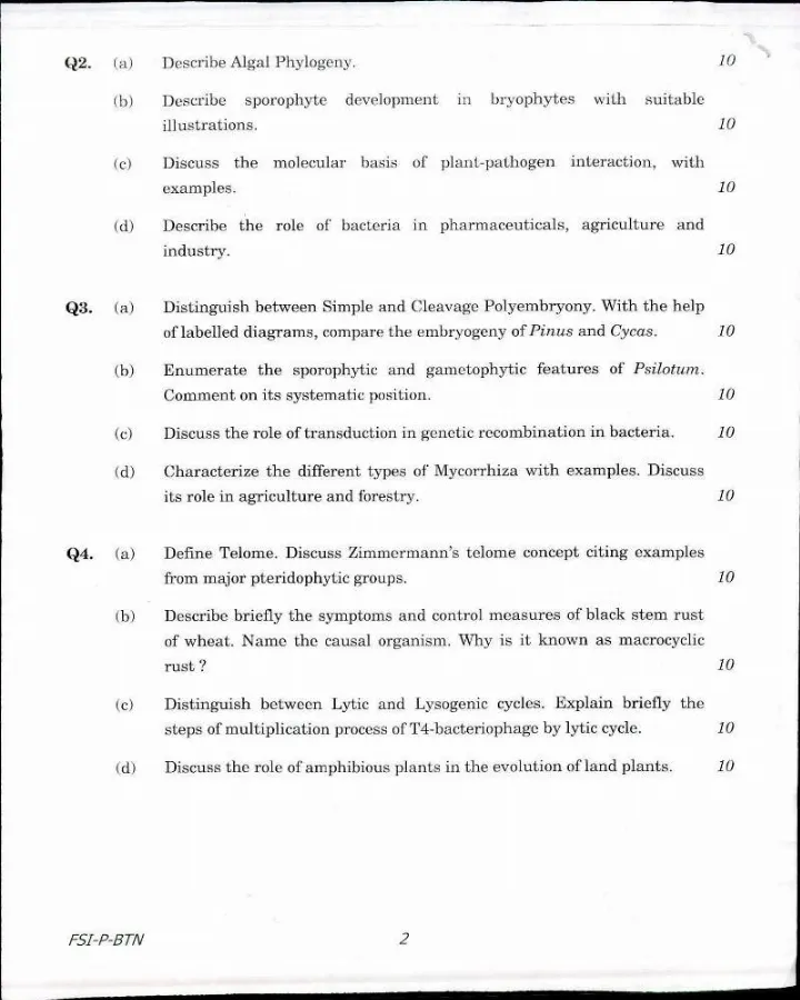 IFS Mains 2017 Botany Paper I question paper page 1 scan showing exam header and instructions. UPSC Indian Forest Service exam PDF download.