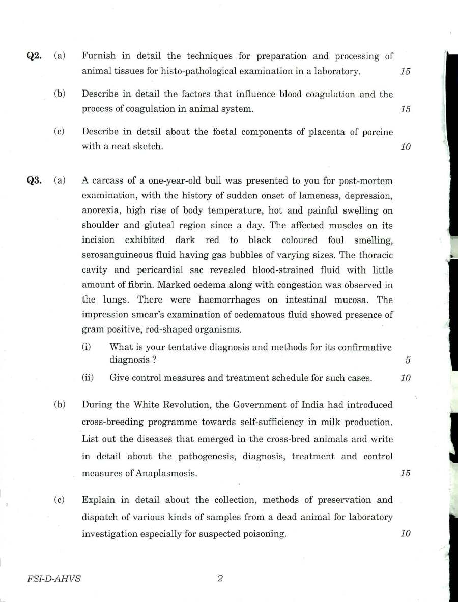 IFS Main 2018 Animal Husbandry and Veterinary Science Paper II question paper page 1 instructions scan PDF download