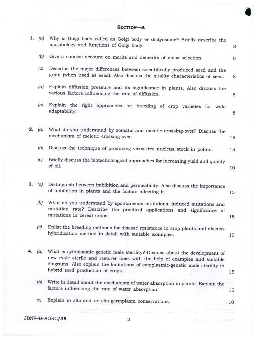 Agriculture Paper II (IFoS Main) 2024 – Section A Questions — page 1 instructions scan PDF download