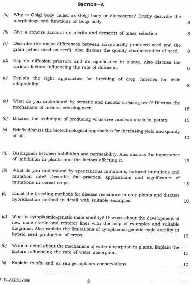 Agriculture Paper II (IFoS Main) 2024 – Section A Questions — page 1 instructions scan PDF download
