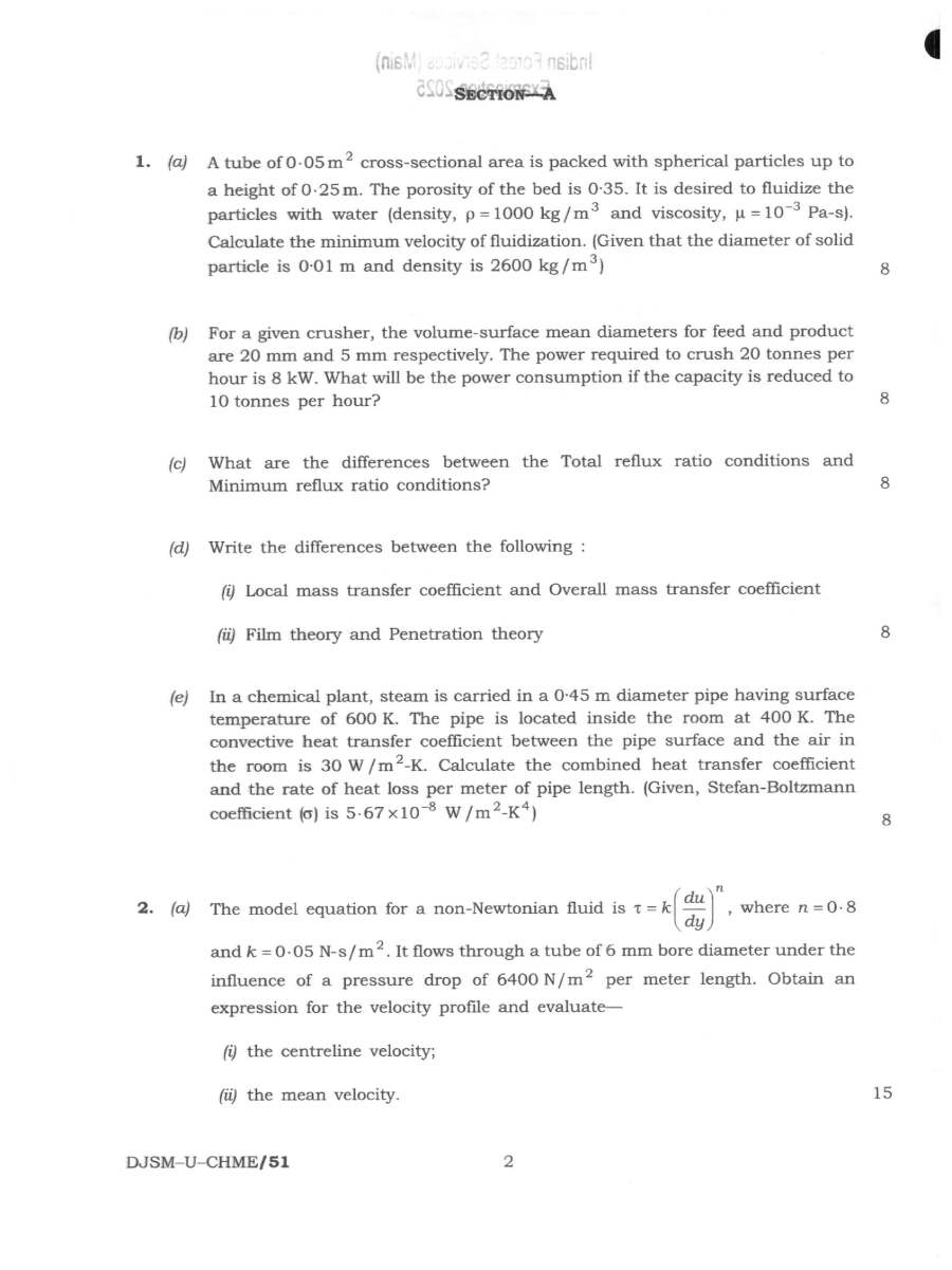 IFS 2025 Chemical Engg Paper-I - Paper Details — page 1 instructions scan PDF download