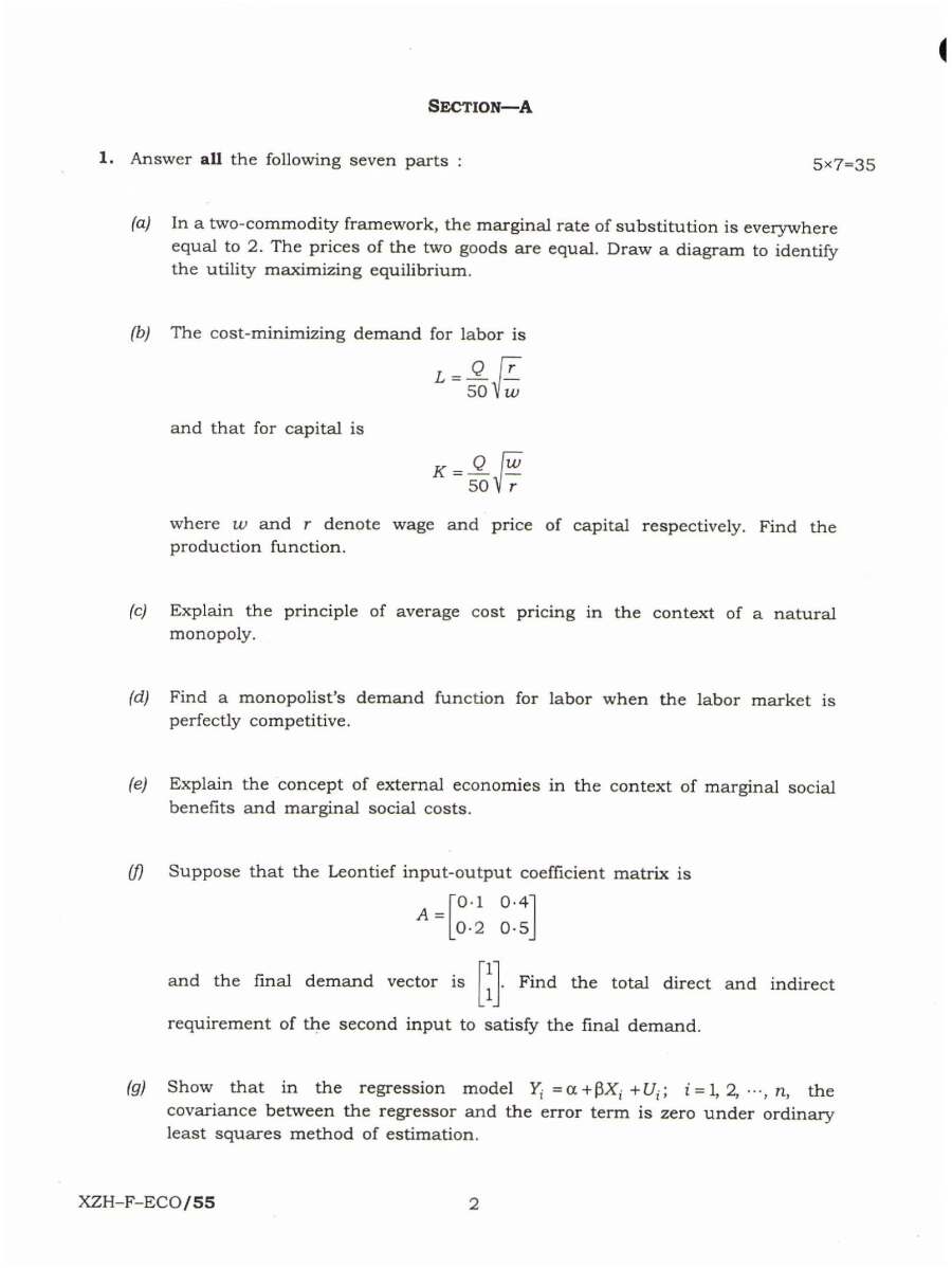 IES ISS 2019 General Economics Paper I question paper page 1 instructions scan PDF download UPSC