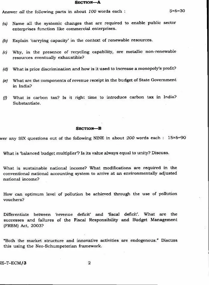 IES ISS 2020 General Economics Paper III question paper page 1 instructions scan PDF download UPSC