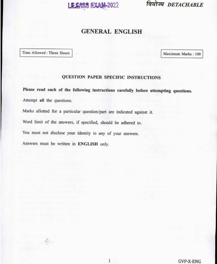 IES ISS 2022 General English question paper page 1 instructions scan PDF download UPSC exam