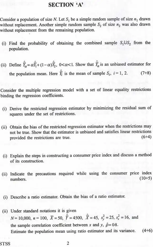 IES ISS 2022 Statistics Paper III question paper page 1 instructions scan PDF download. Includes exam name, paper details, time, marks, and specific instructions for candidates.