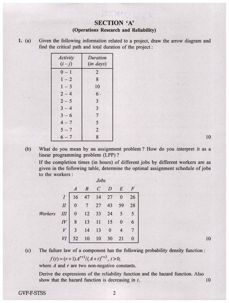 IES ISS 2022 Statistics Paper IV question paper page 1 instructions scan PDF download UPSC