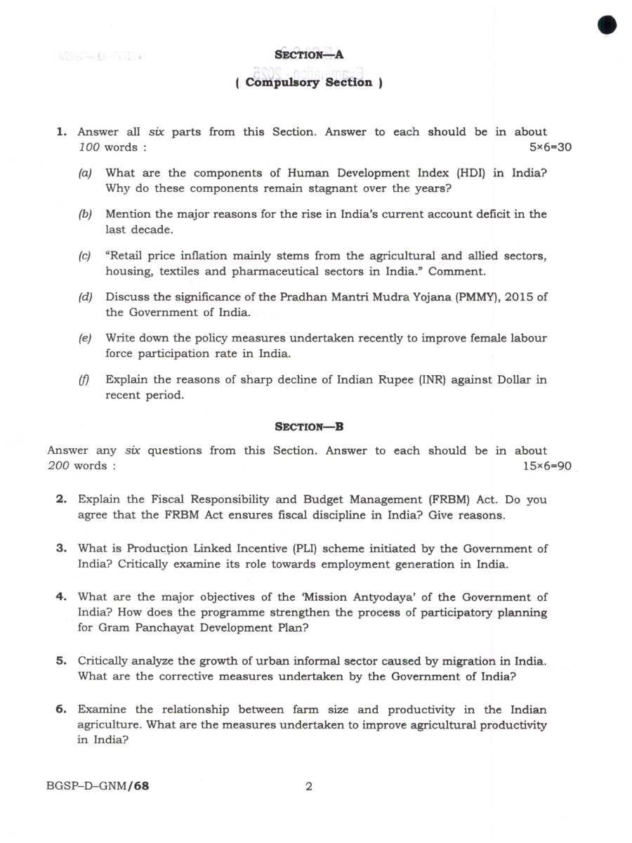 IES ISS 2025 Indian Economics question paper page 1 instructions scan PDF download UPSC exam